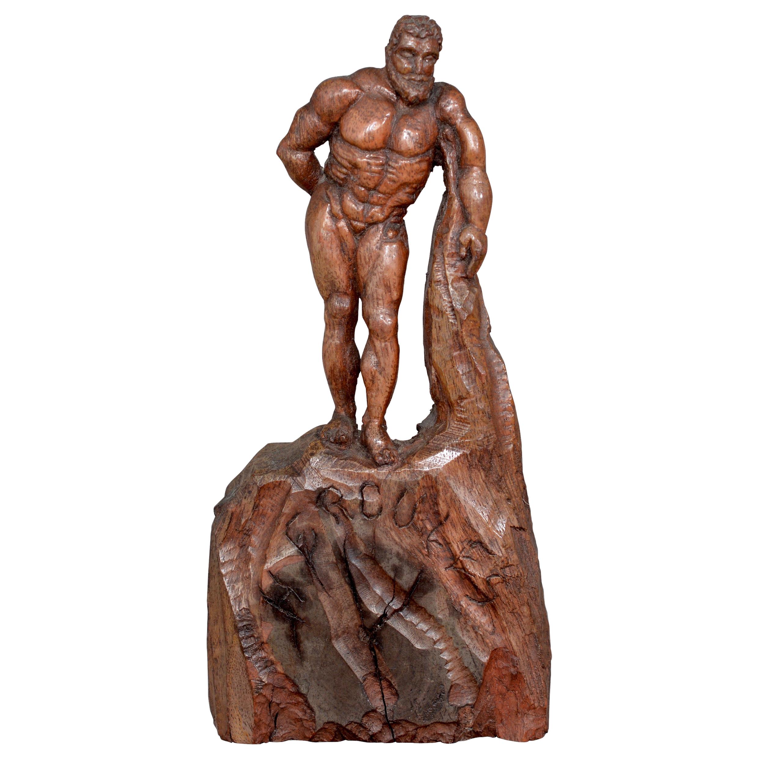 Hand Carved Wooden Figure of Hercules, circa 1900