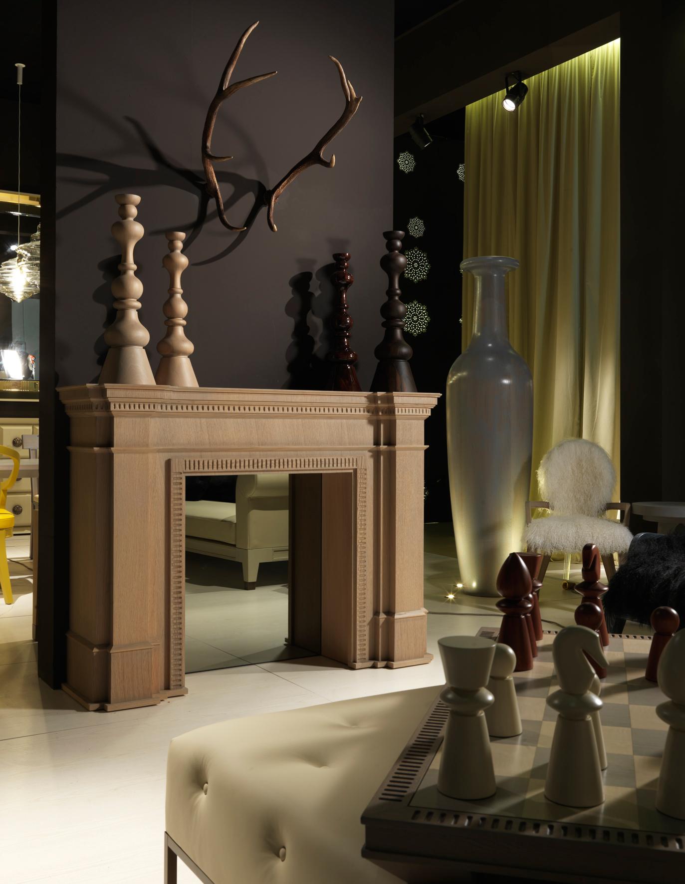 Italian KEDDLESTON ANTIK Wooden Fireplace with Mirror Back in Solid Oak by Piero Manara For Sale