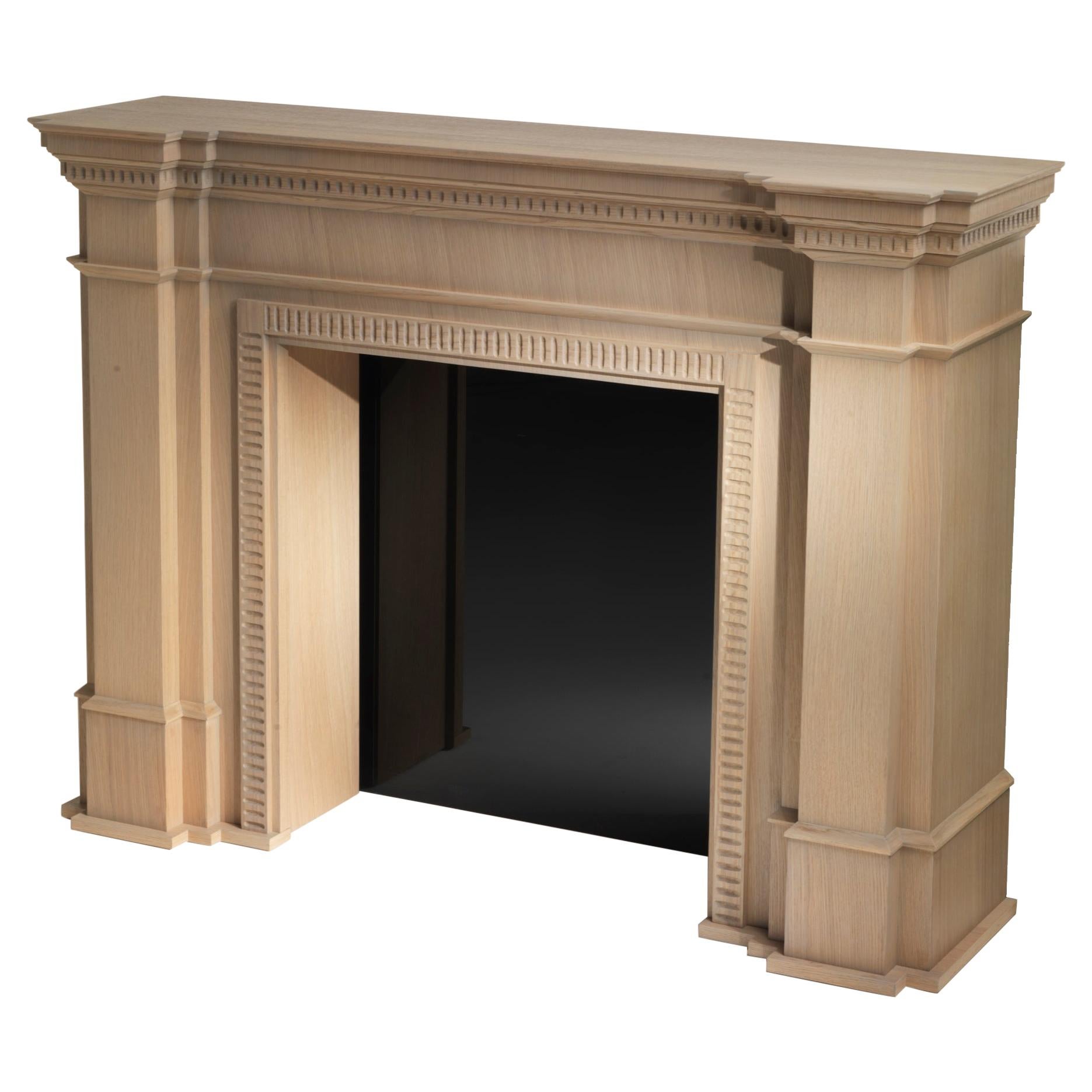 KEDDLESTON ANTIK Wooden Fireplace with Mirror Back in Solid Oak by Piero Manara