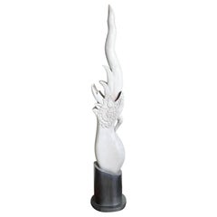 Hand Carved Wooden Flower Sculpture on Metal Base