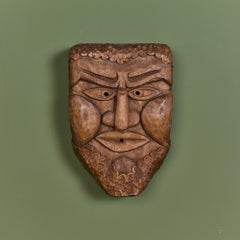 Hand-Carved Wooden Folk Art Mask, Mid-20th Century, Vintage