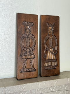 Hand Carved wooden Folk Art traditional Cookie Board. Set of 2