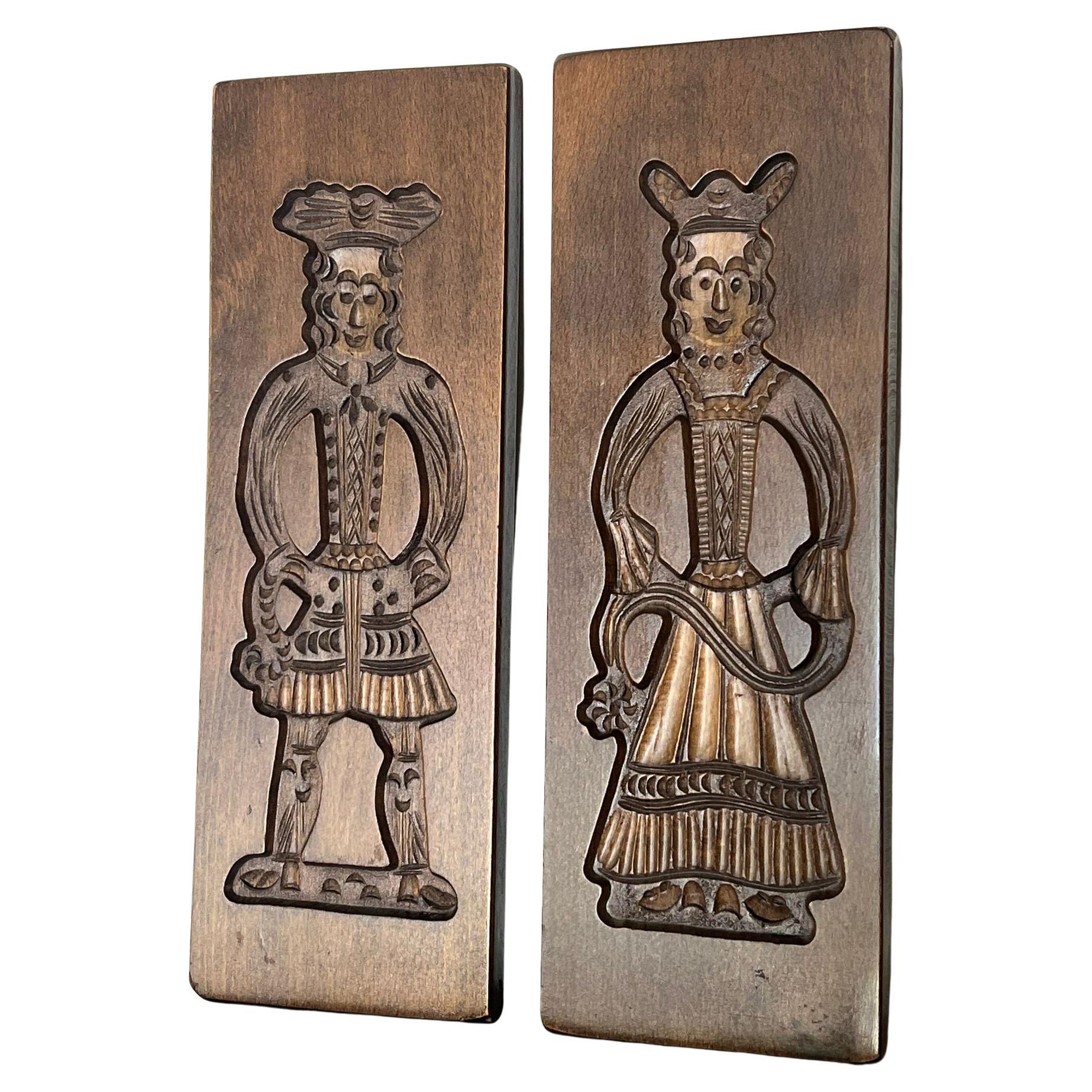 Hand Carved wooden Folk Art traditional Cookie Board. Set of 2