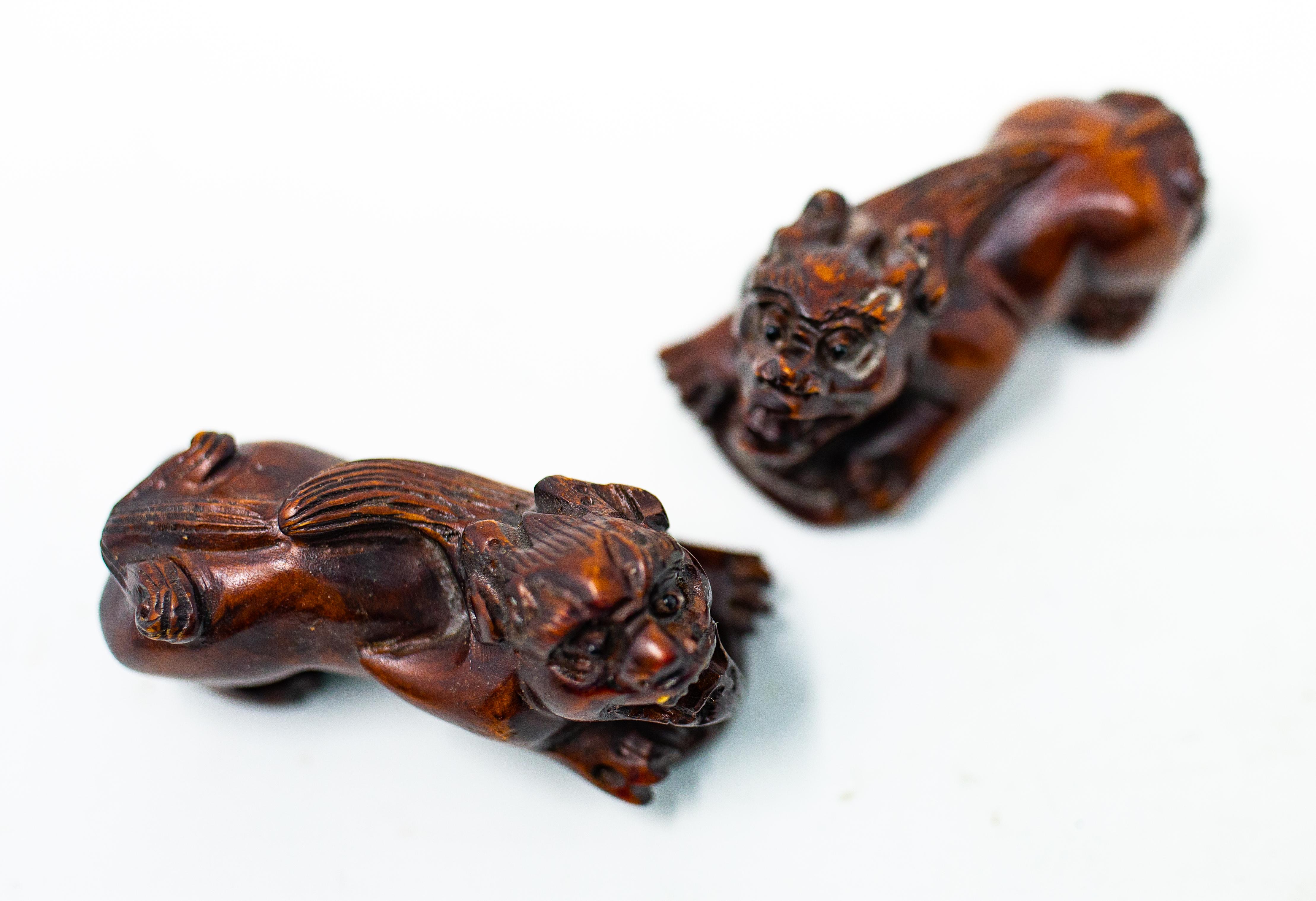 Hand Carved Wooden Foo Dogs For Sale 1