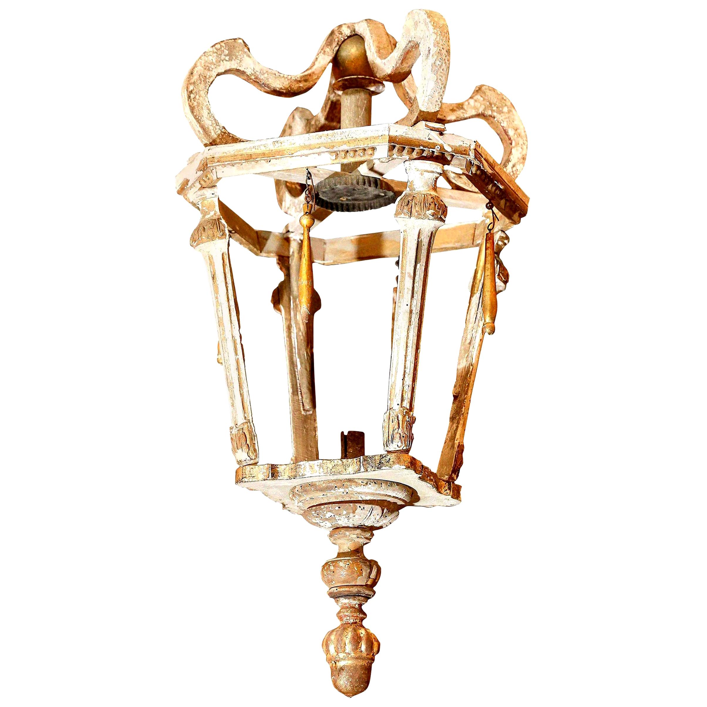 Contemporary Hand Carved Wooden French Lantern For Sale
