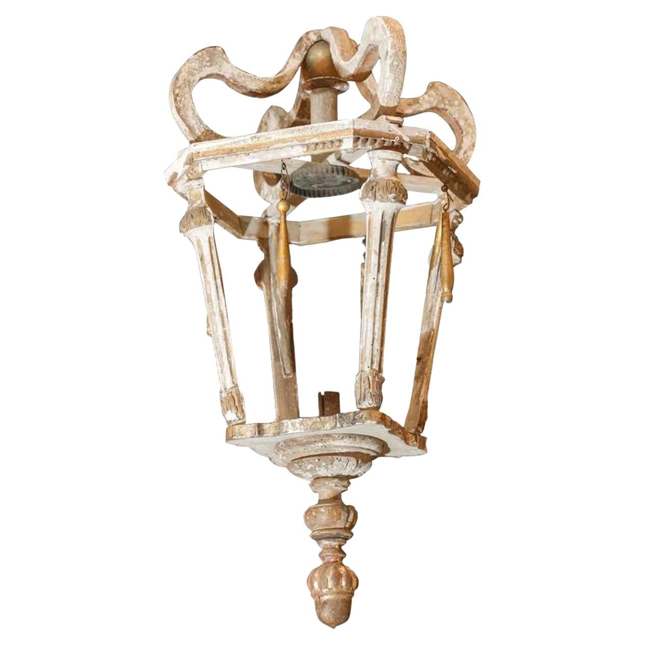 Hand Carved Wooden French Lantern For Sale