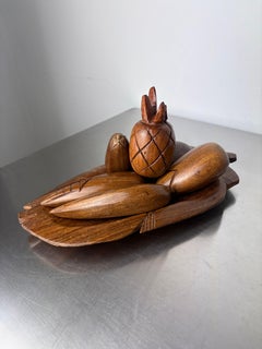 Hand-Carved Wooden Fruit Basket, set of 6, Italy, 1980