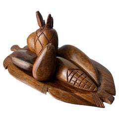 Hand-Carved Wooden Fruit Basket, set of 6, Italy, 1980