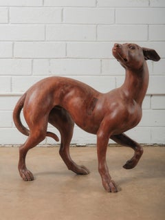 Hand-Carved Wooden Greyhound Sculpture in Expressive Mid-Stride Pose