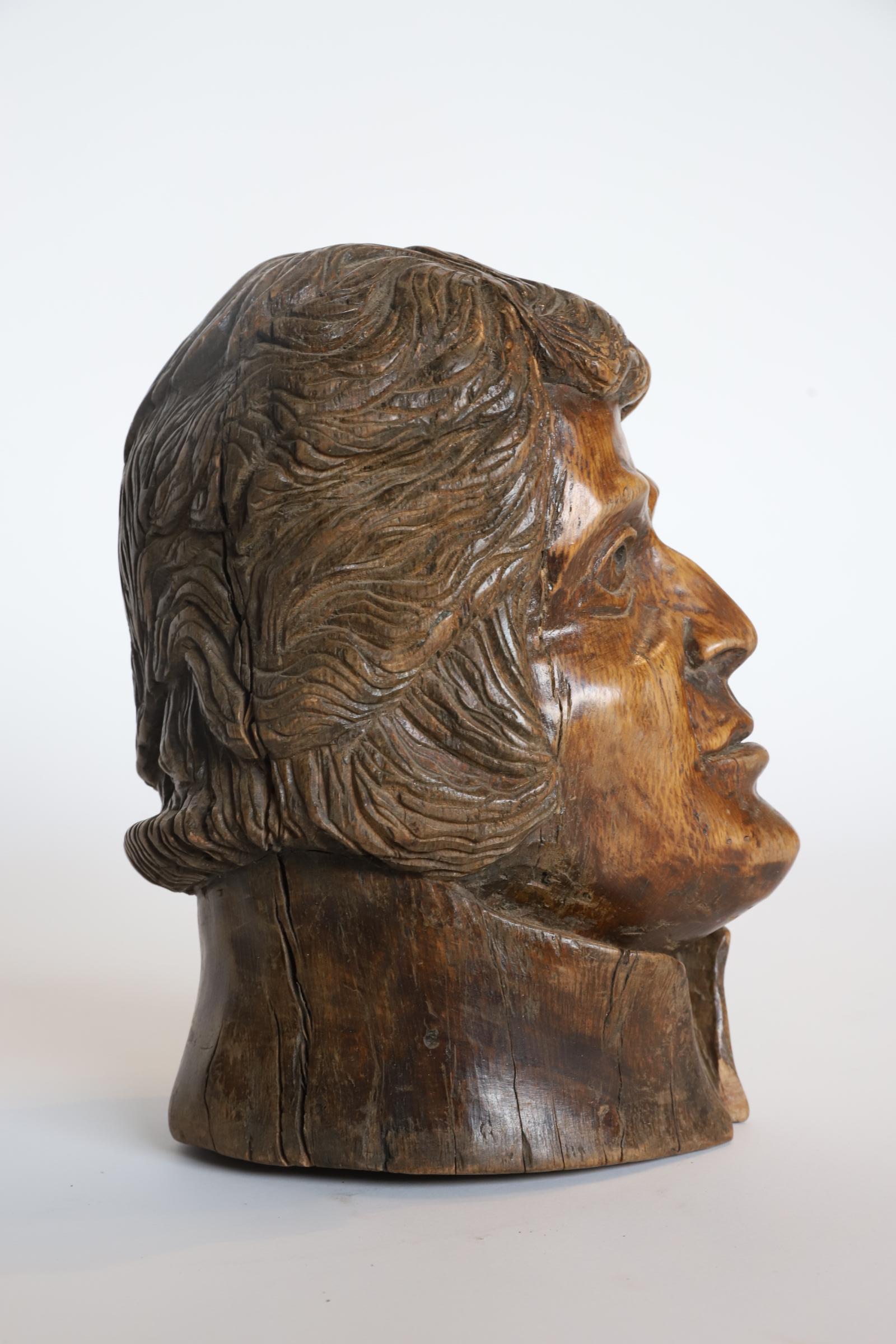 Hand Carved Wooden Head Scutlpture For Sale 2