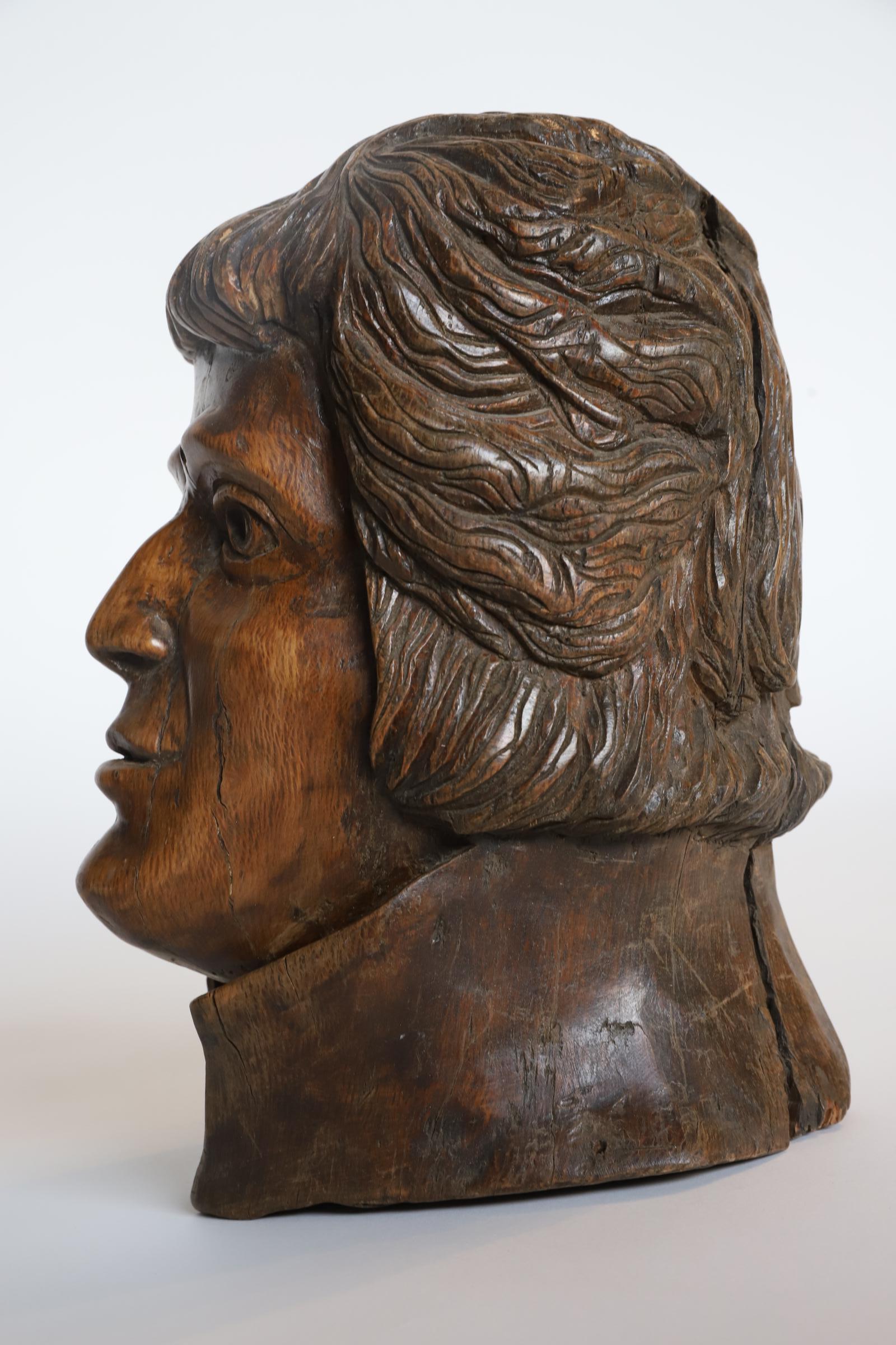 Hand Carved Wooden Head Scutlpture For Sale 3