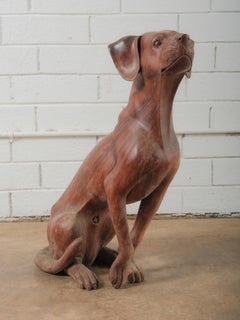 Hand-Carved Wooden Hound Dog Sculpture in Rich Warm Brown Finish