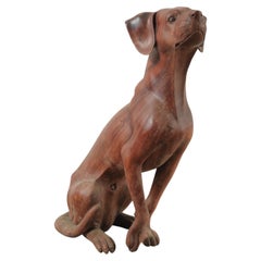 Hand-Carved Wooden Hound Dog Sculpture in Rich Warm Brown Finish