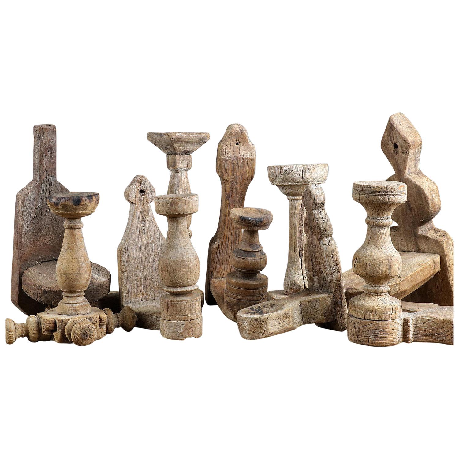 Hand Carved Wooden Indian Candleholders, 20th Century For Sale