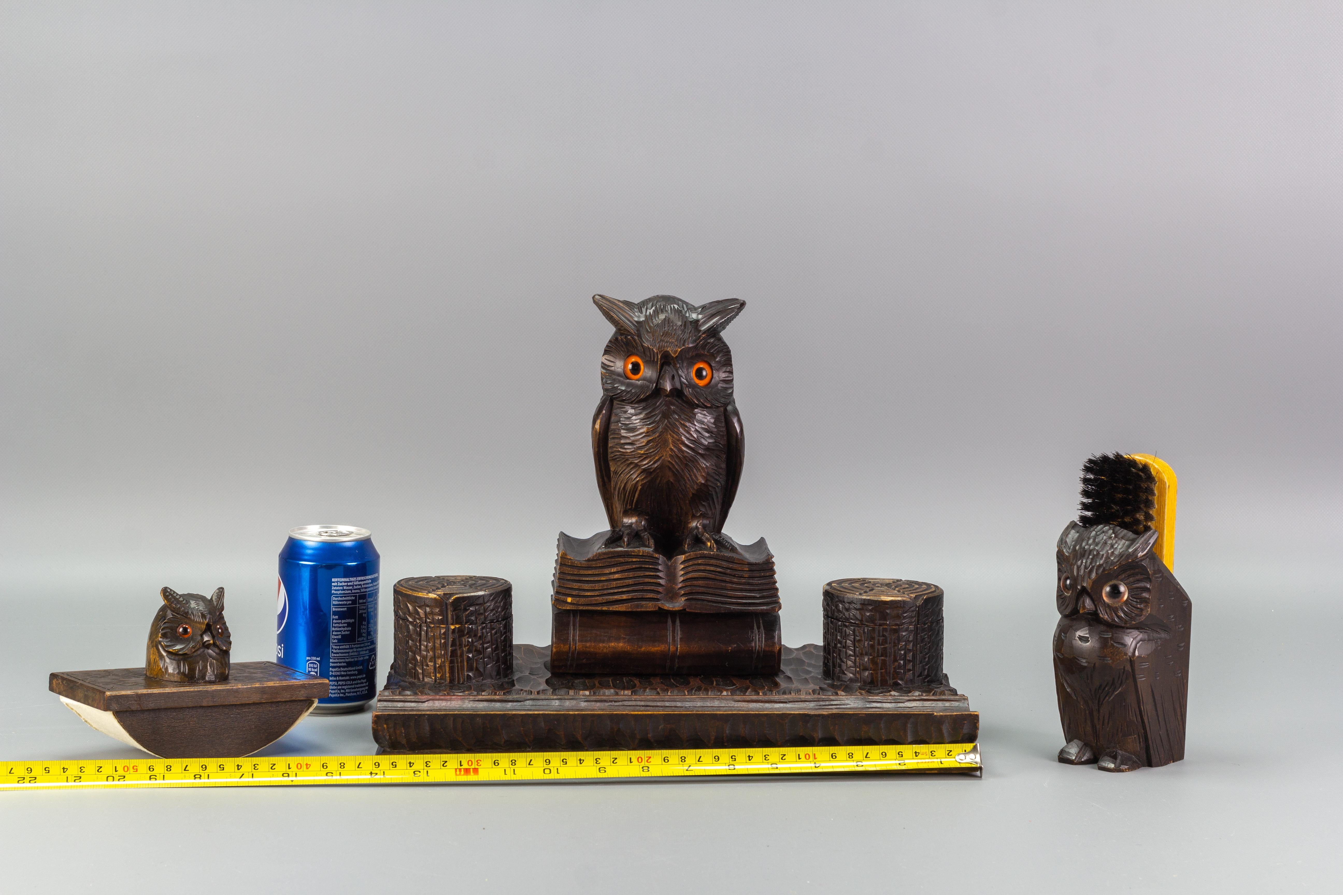 wooden owl inkwell