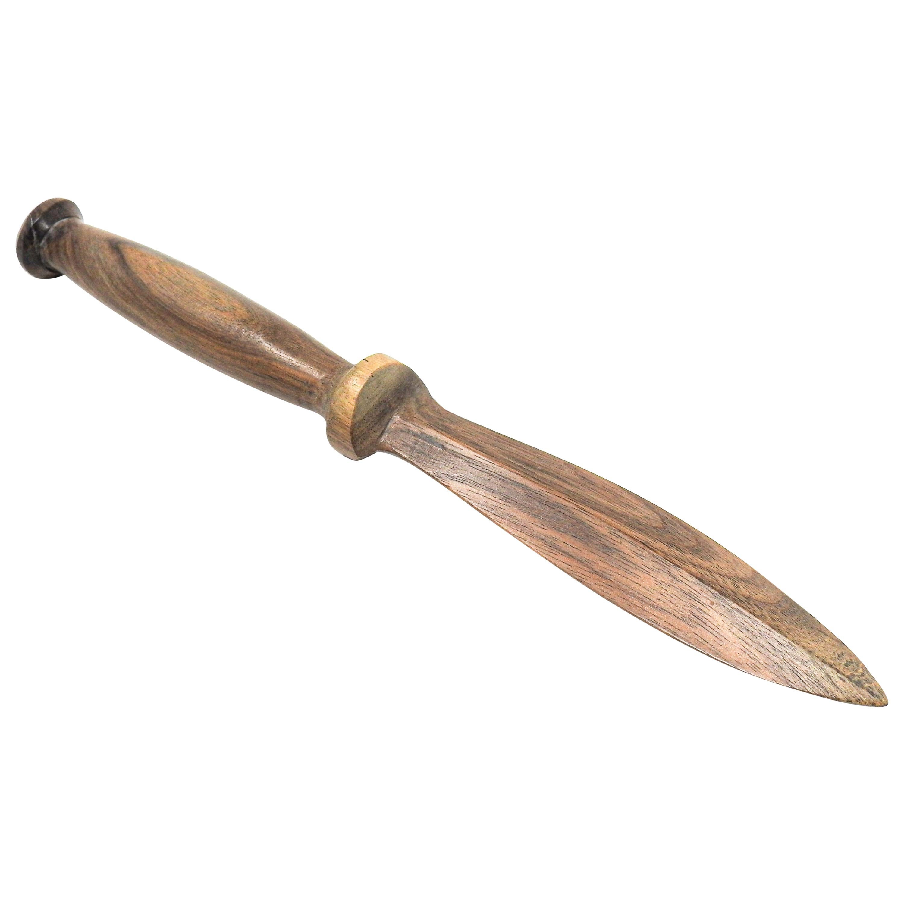 Hand Carved Wooden Letter Opener with Sheath Cross and Shield