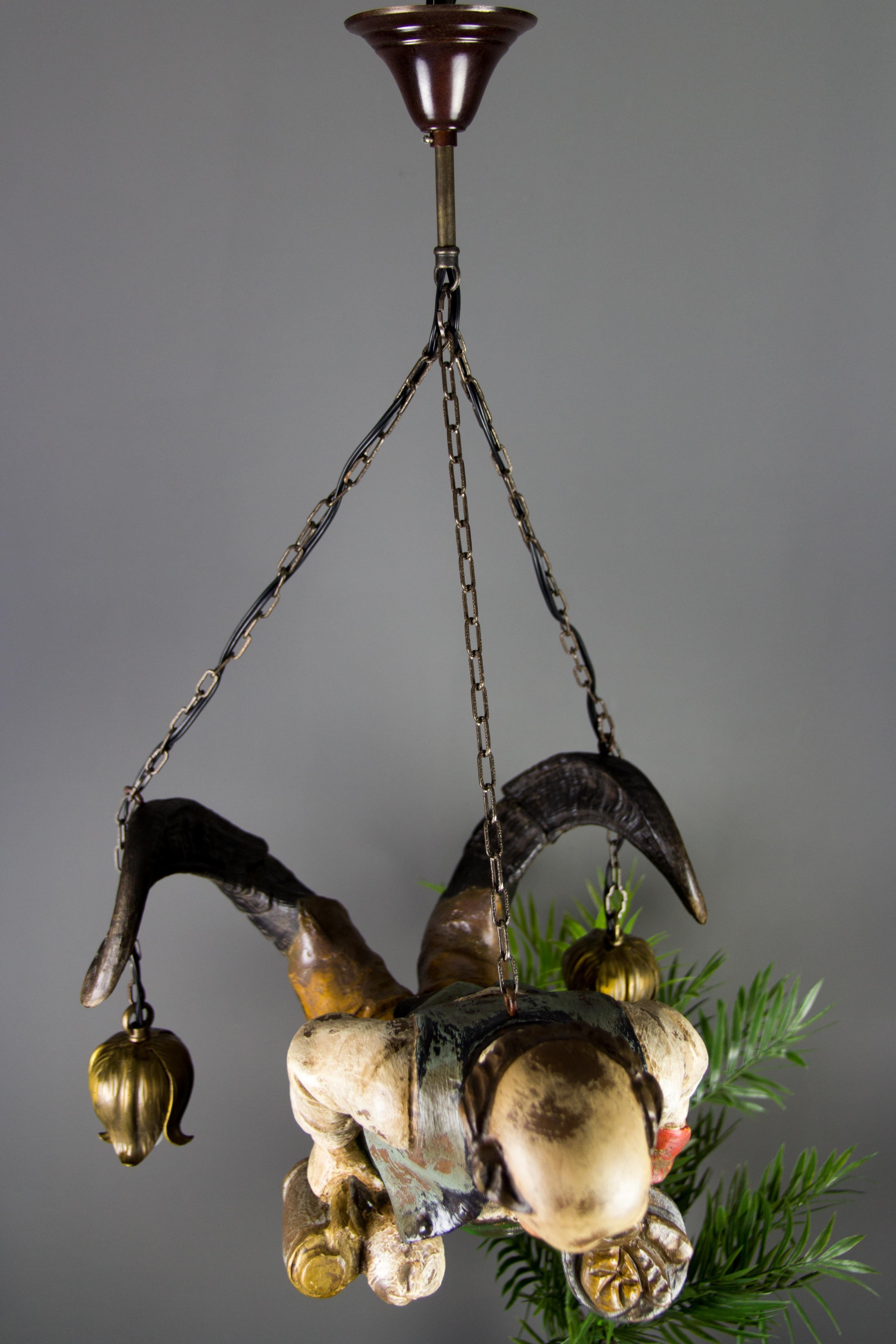 Hand Carved Wooden Lüstermännchen or Lustermandl Two-Light Pendant Chandelier 9