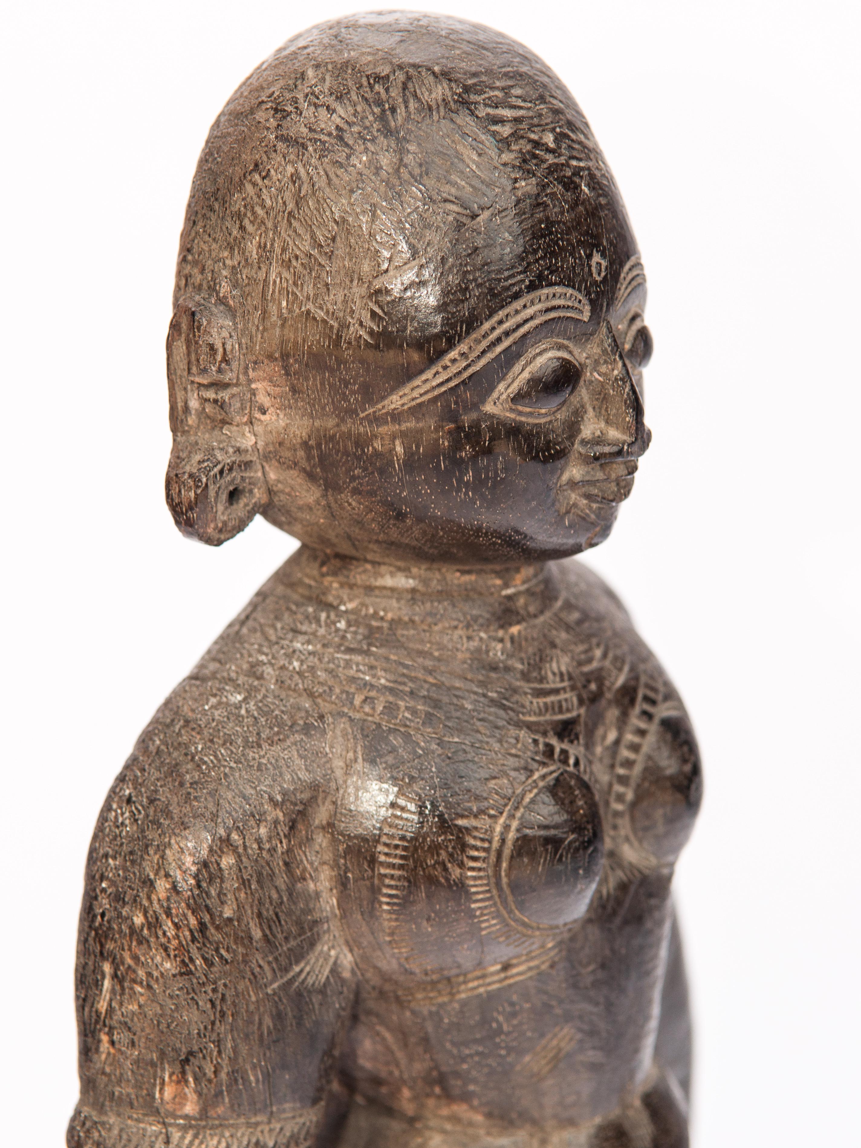 Hand Carved Wooden Marapachi Doll from Tamil Nadu, Mid-20th Century, Metal Stand 2