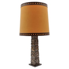 Vintage Hand Carved Wooden Mayan Totem Table Lamp by Temde Honduras, Switzerland 1960s