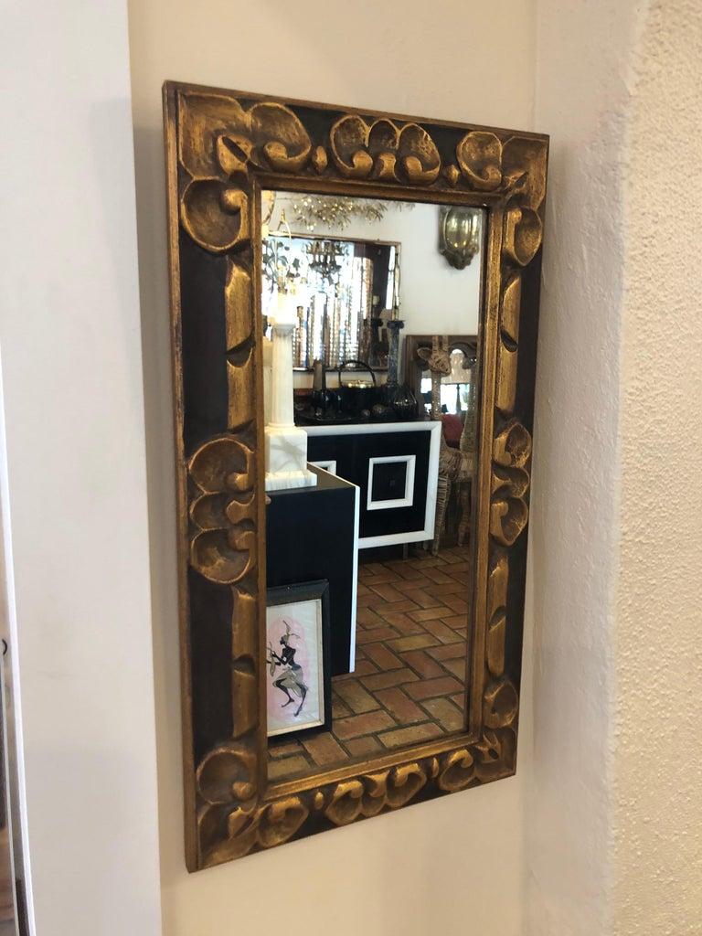 Hand Carved Gilt Wooden Mirror In Good Condition In Redding, CT