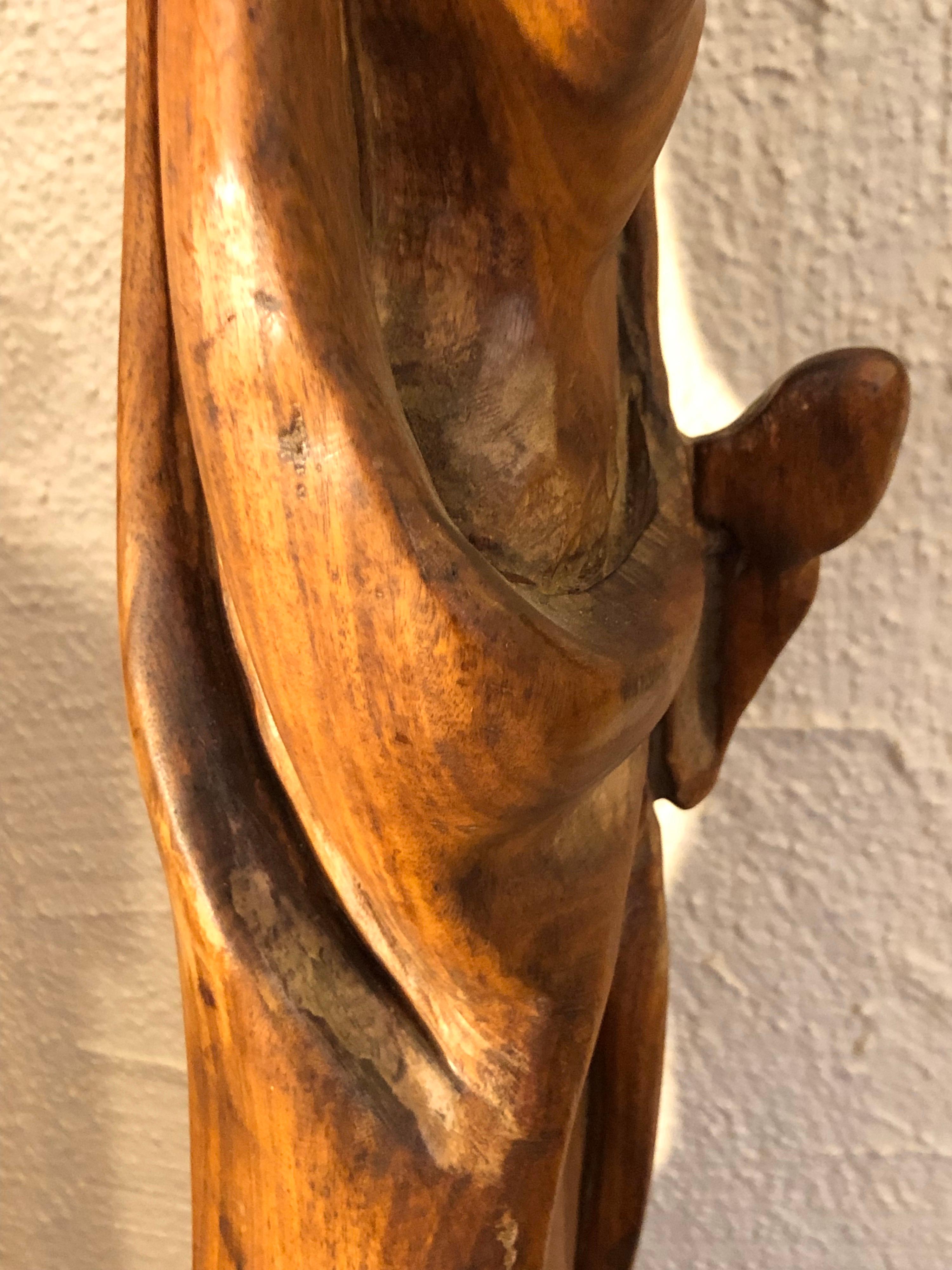 Hand Carved Wooden Mother and Child Statue For Sale 8