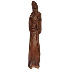 Hand Carved Wooden Mother and Child Statue