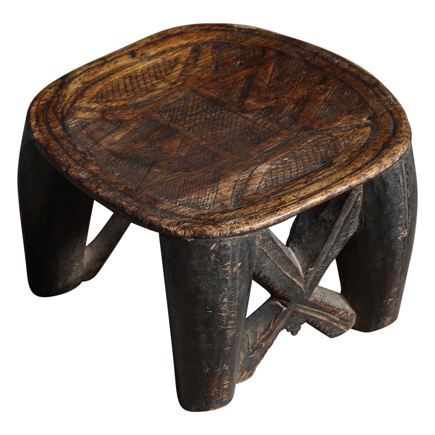 Hand Carved Wooden "Nupe Tribe" Stool, Wabi Sabi, Made in Nigeria, 1950s