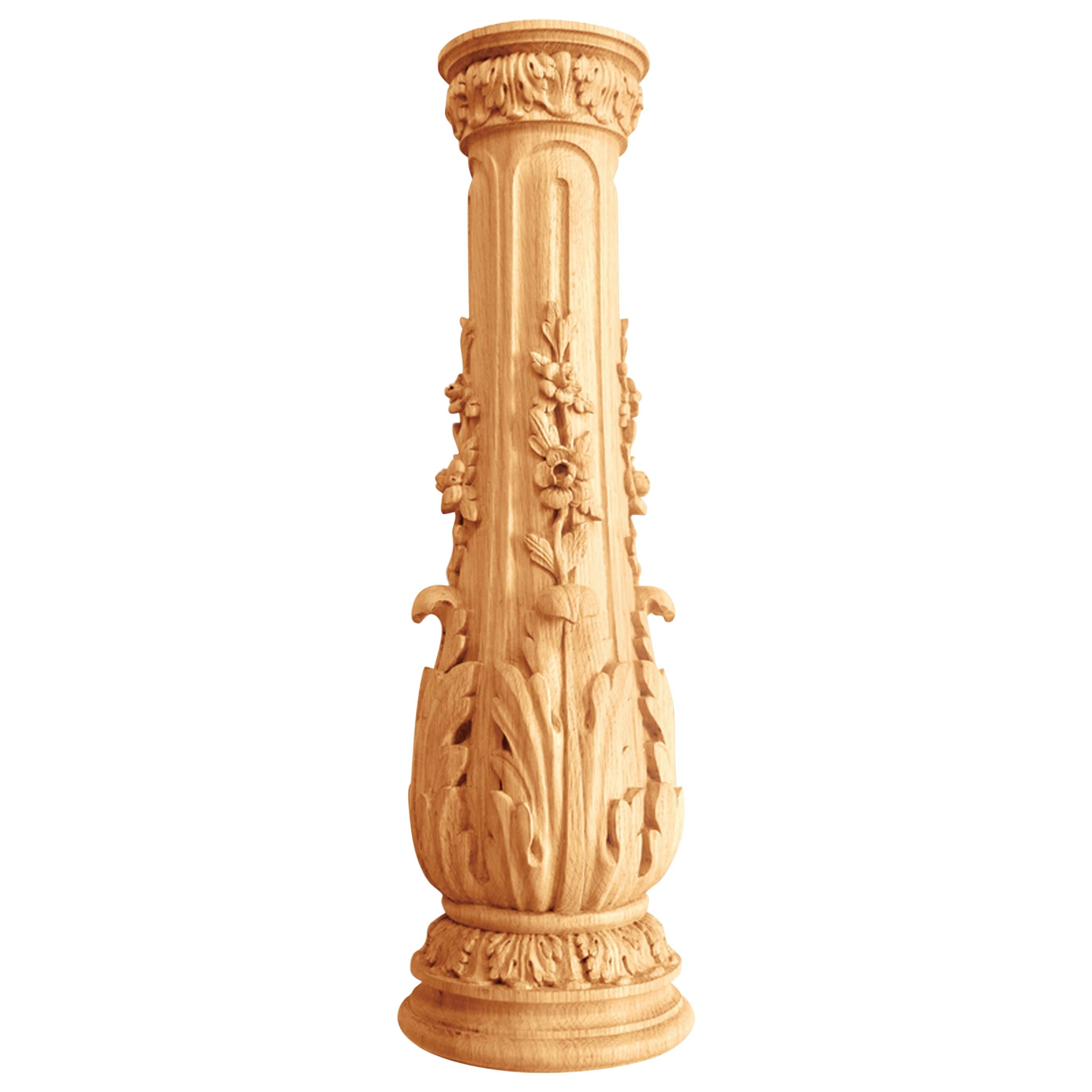 Hand Carved Wooden Post for Stairs with flowers, High Quality Newel Post For Sale