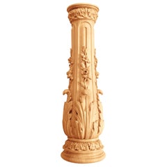 Hand Carved Wooden Post for Stairs with flowers, High Quality Newel Post