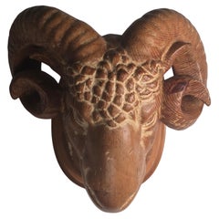 Hand-Carved Wooden Ram Head Wall Mount by Sarreid, Spain, 1970s