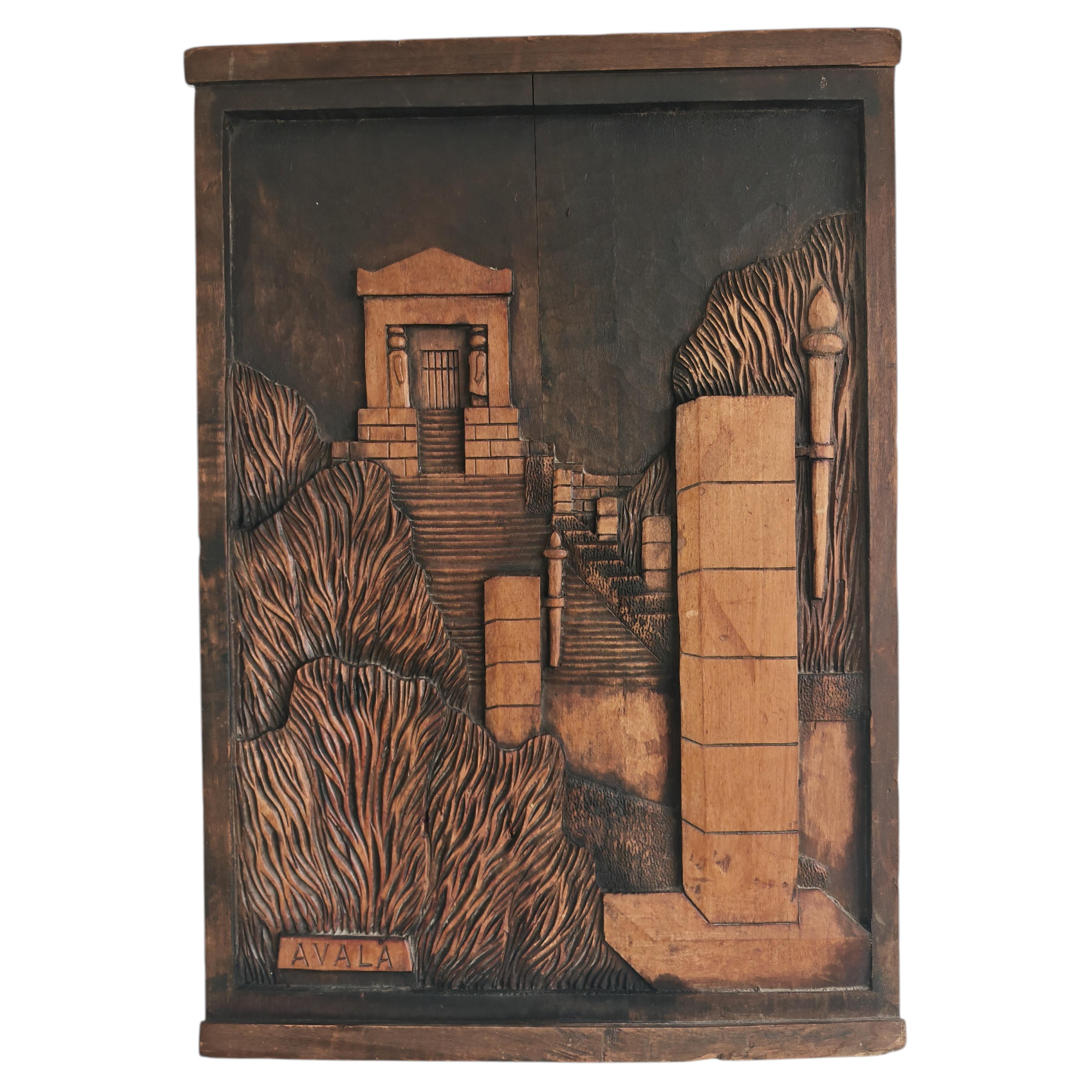 Hand-carved wooden relief of the Monument to the Unknown Hero in Avala For Sale