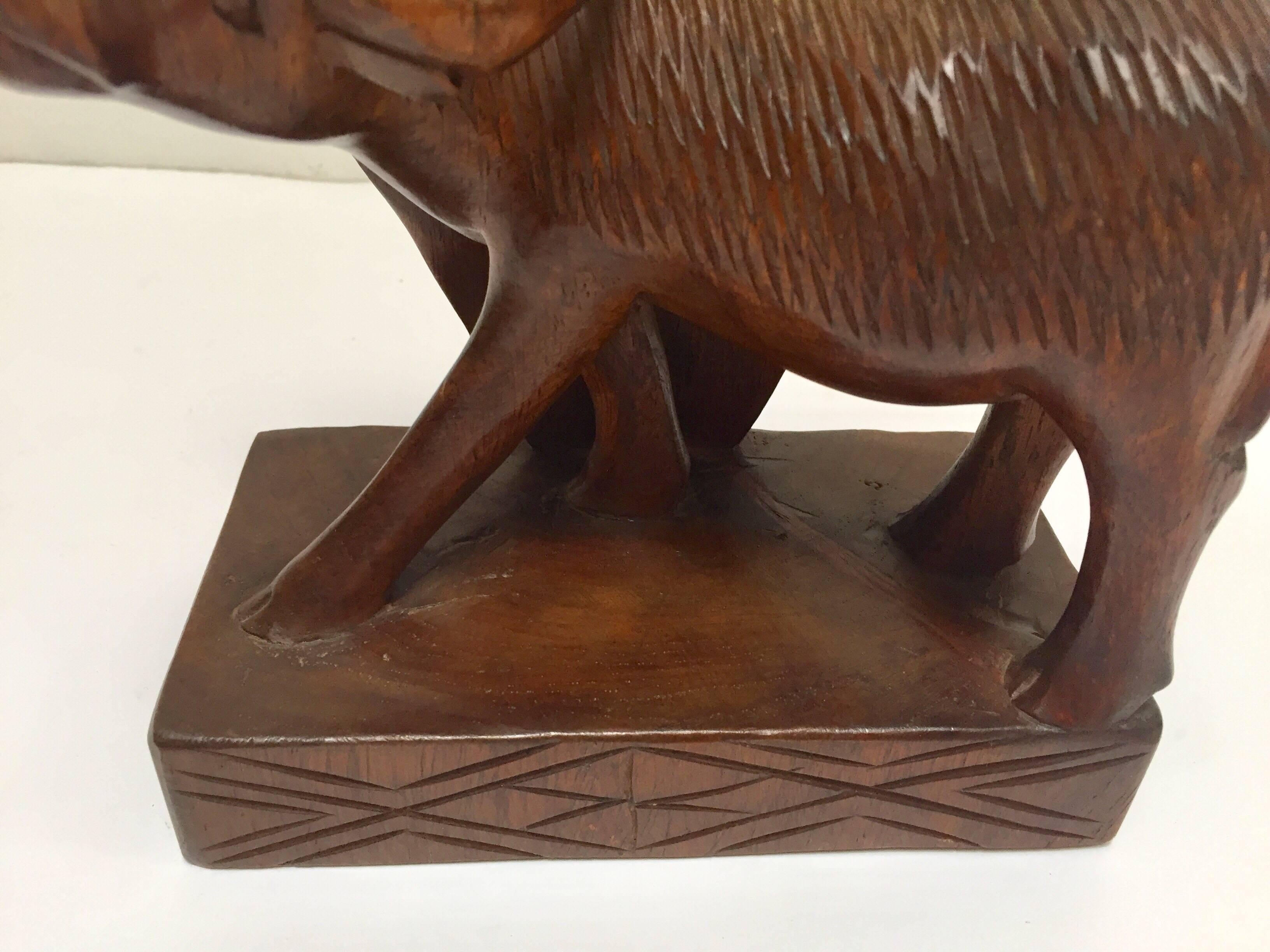 Hand-Carved Wooden Sculpture of African Buffalo Bookends 2