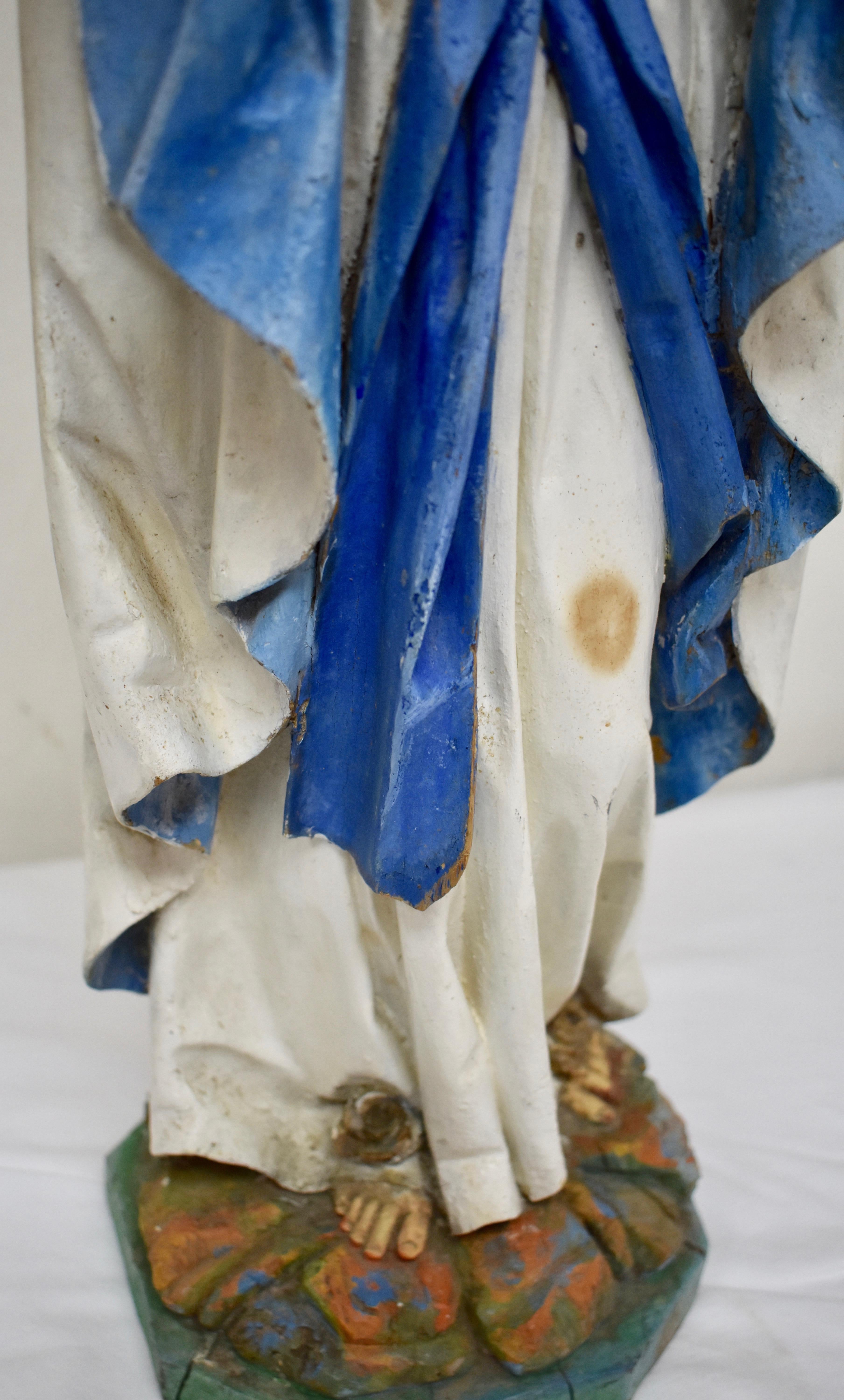 Hungarian Hand Carved Wooden Sculpture of Our Lady of Lourdes