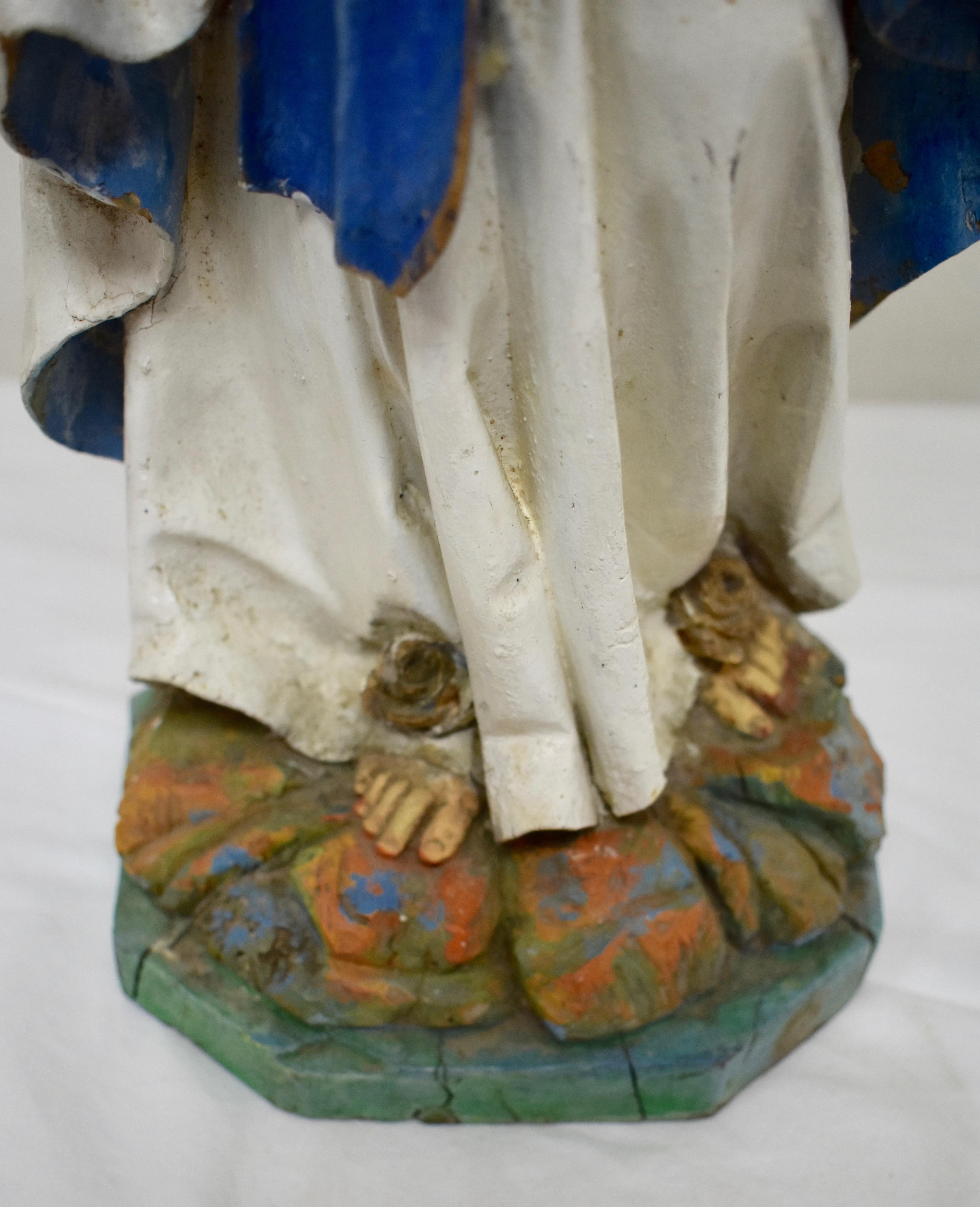 Hand-Carved Hand Carved Wooden Sculpture of Our Lady of Lourdes