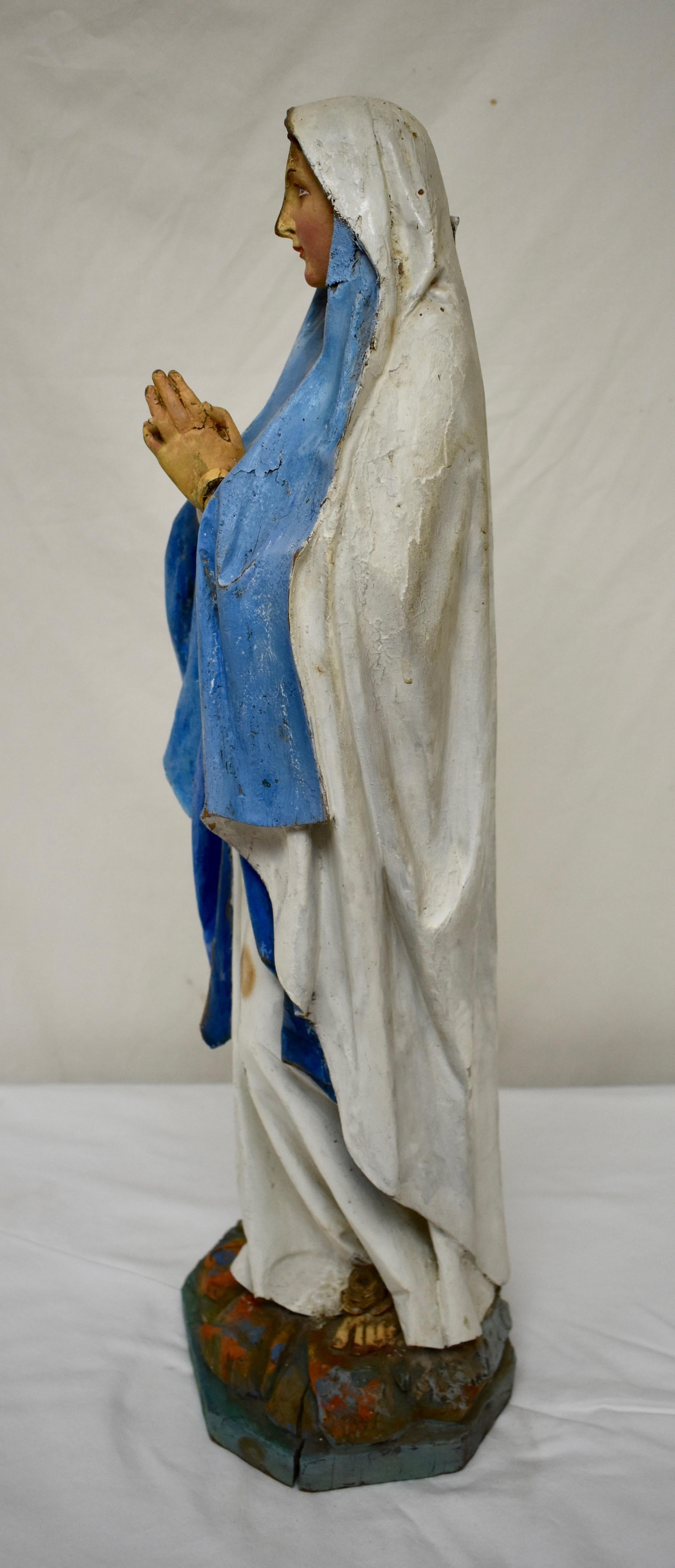 Hand Carved Wooden Sculpture of Our Lady of Lourdes In Good Condition In Baltimore, MD