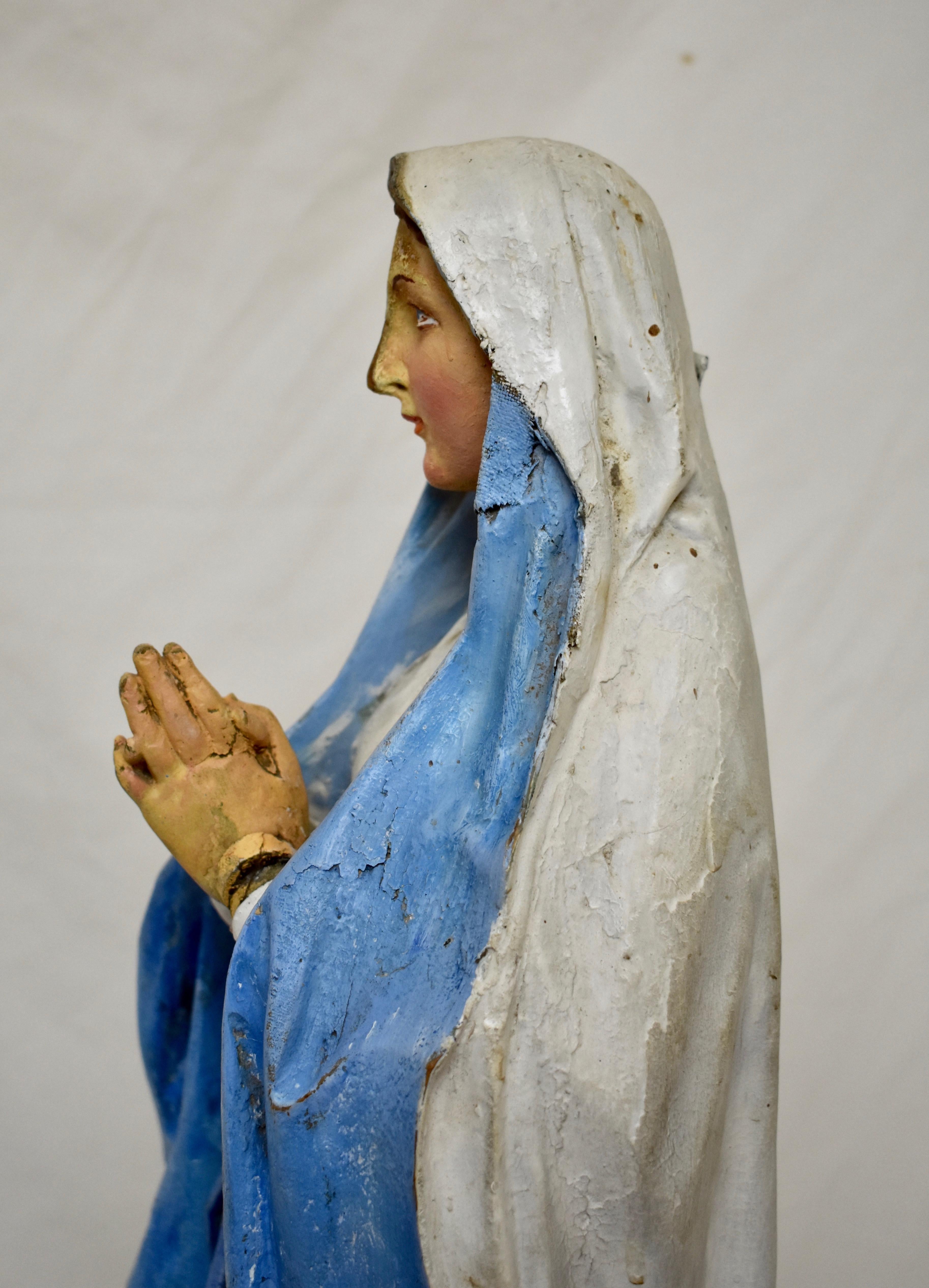 19th Century Hand Carved Wooden Sculpture of Our Lady of Lourdes
