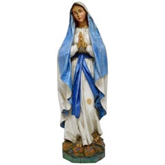 Antique Hand Carved Wooden Sculpture of Our Lady of Lourdes