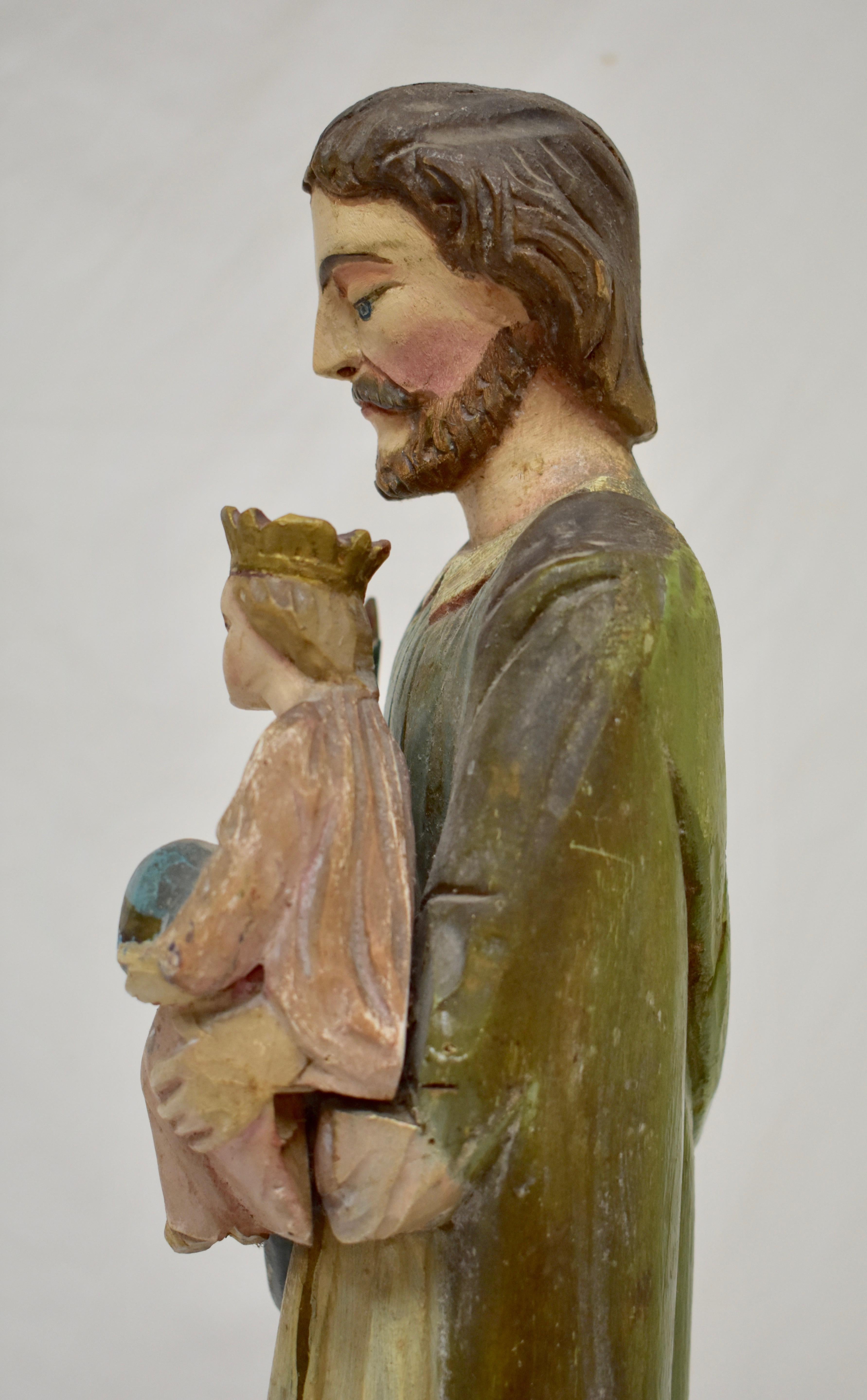 Hand Carved Wooden Sculpture of Saint Joseph with Baby Jesus 4