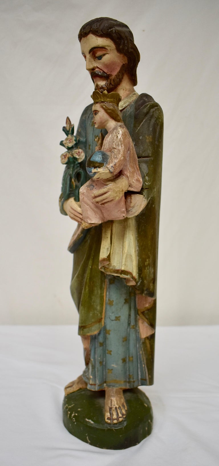 Hand Carved Wooden Sculpture of Saint Joseph with Baby Jesus at 1stDibs