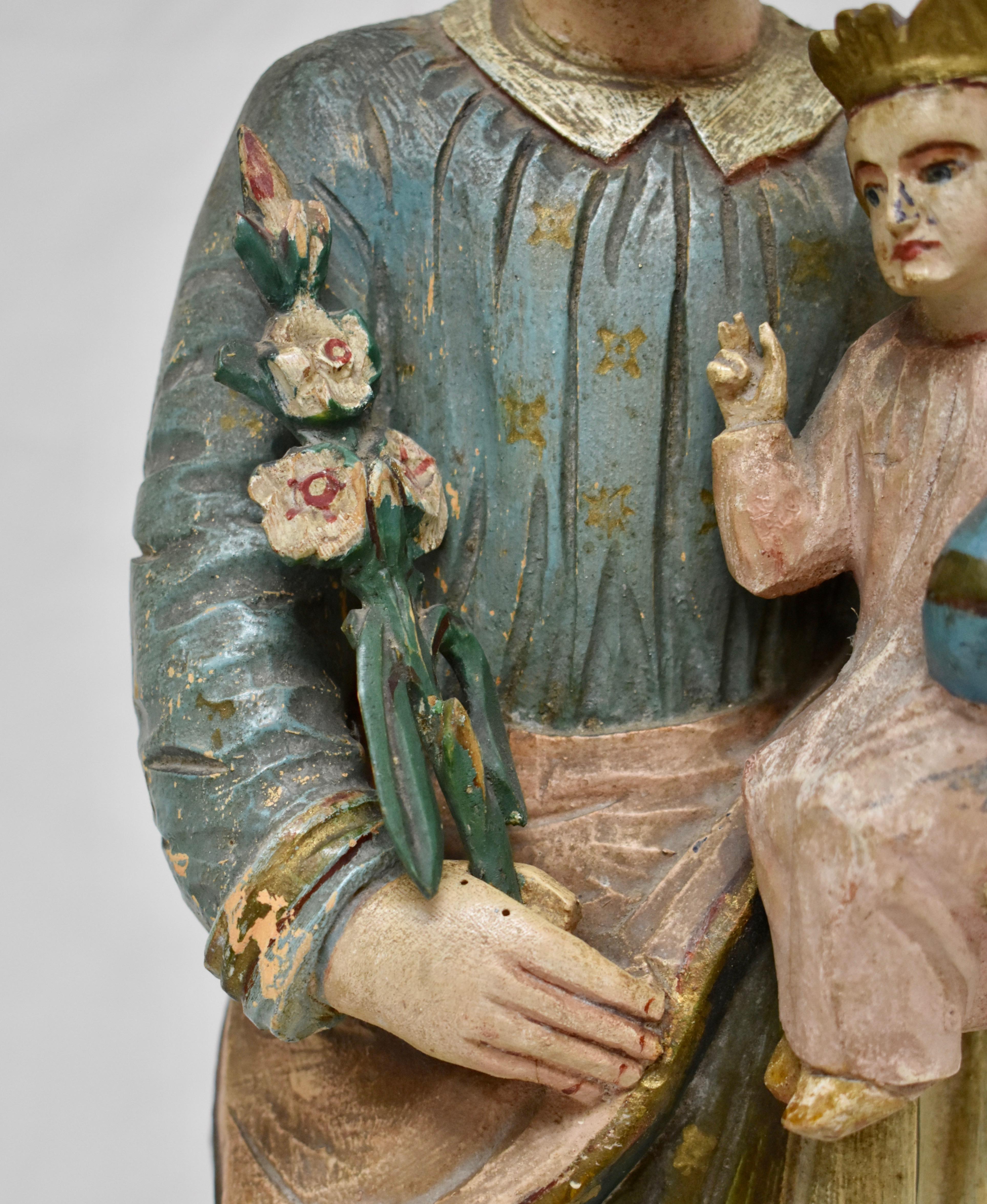 Hungarian Hand Carved Wooden Sculpture of Saint Joseph with Baby Jesus