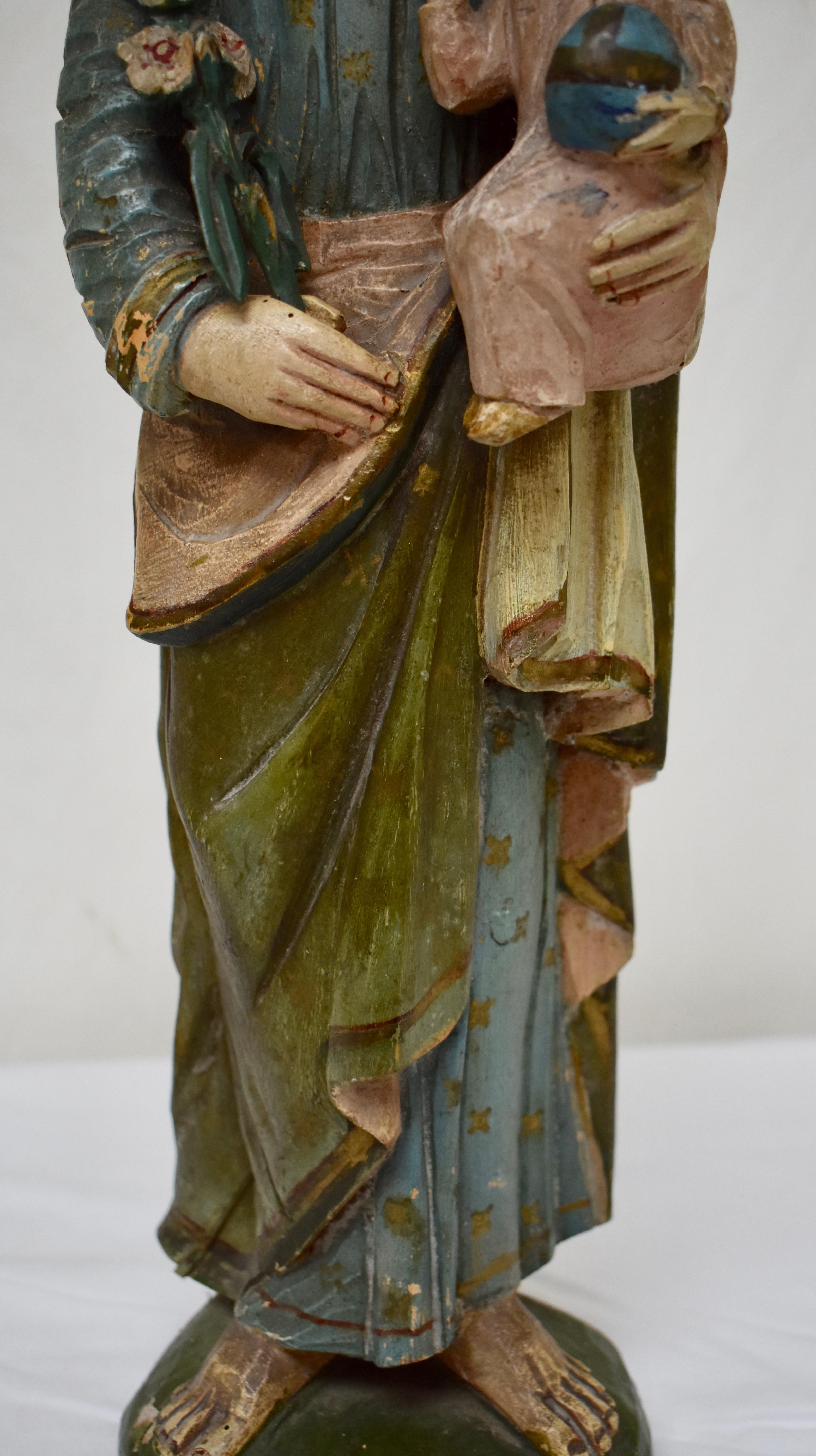 Hand-Carved Hand Carved Wooden Sculpture of Saint Joseph with Baby Jesus