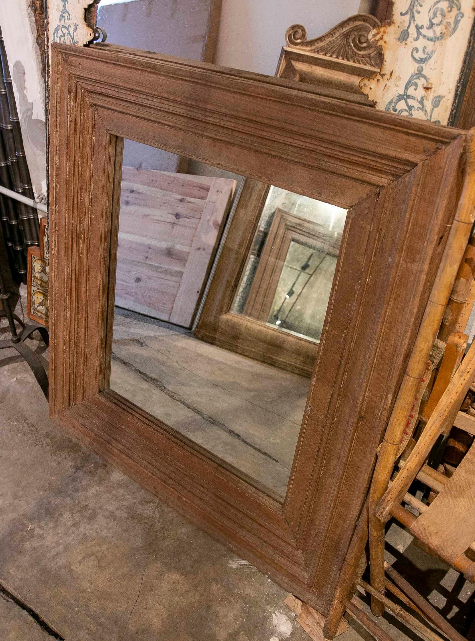 Hand-Carved Wooden Square Wall Mirror For Sale 9