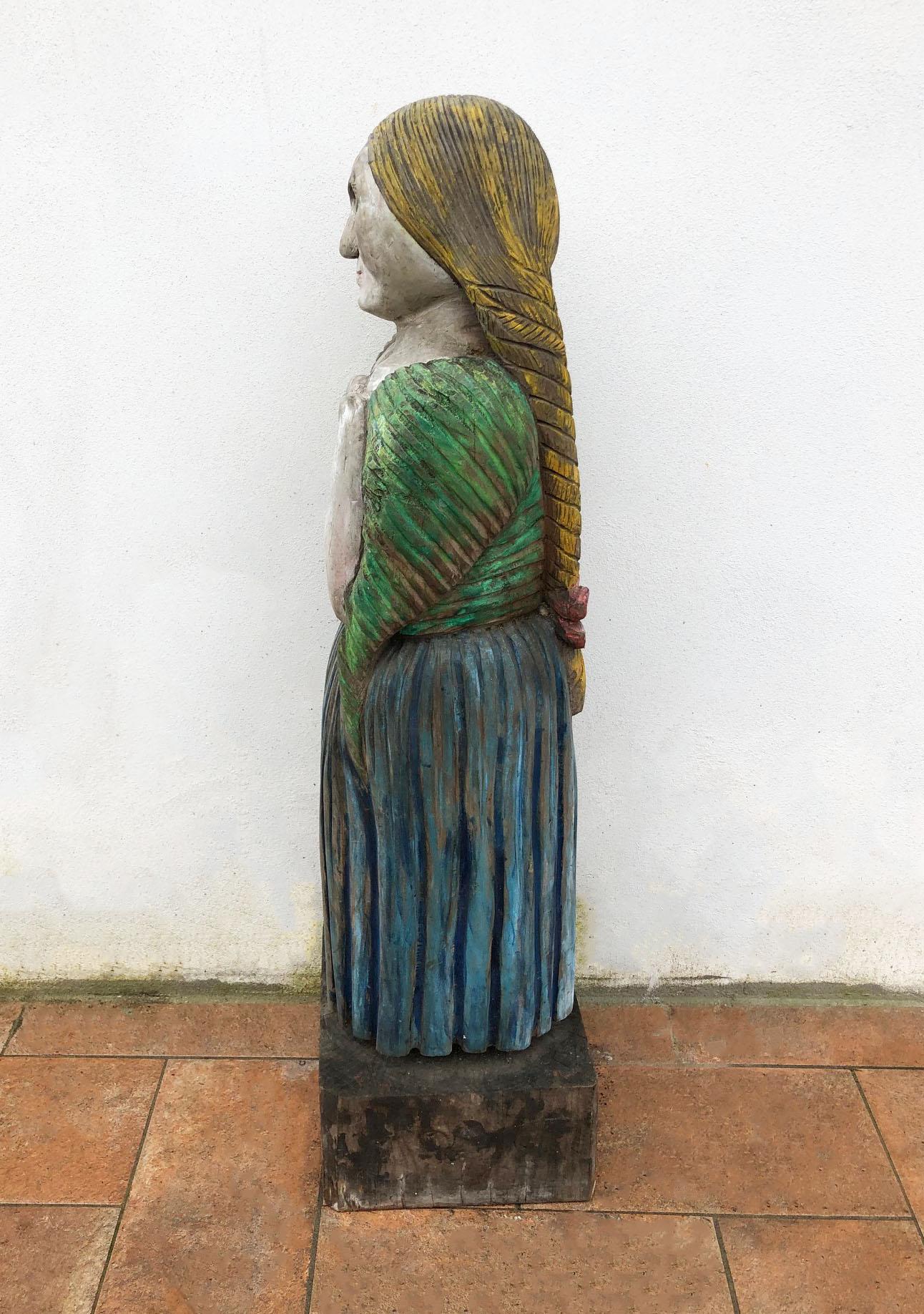 Mid-20th Century Hand Carved Wooden Statue from 1967, Original Painting, Unique Piece Italian