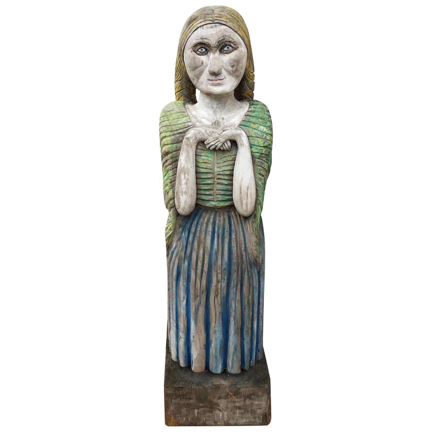 Hand Carved Wooden Statue from 1967, Original Painting, Unique Piece Italian