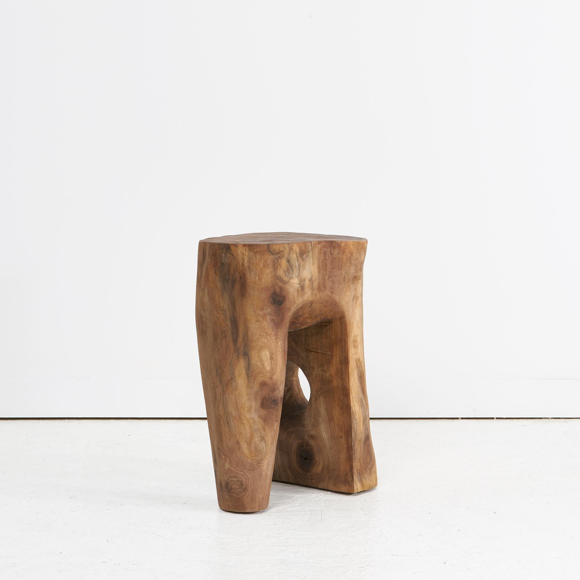 Hand-carved Vince Skelley wooden stool or side table. One of a kind, made from walnut wood in Portland, Or.