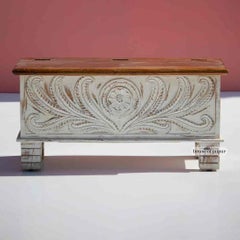 Hand-Carved Wooden Storage Trunk – Distressed White Chest by House of Jaipur