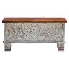 Hand-Carved Wooden Storage Trunk – Distressed White Chest by House of Jaipur
