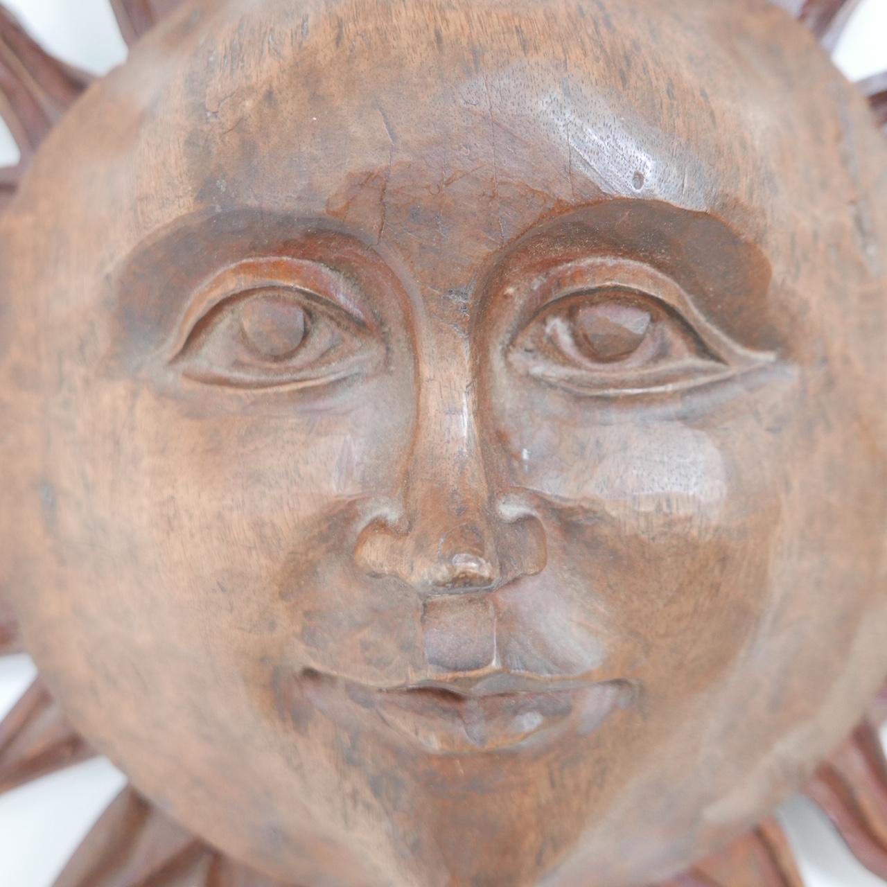 Mid-Century Modern Hand Carved Wooden Sun Wall Hanging