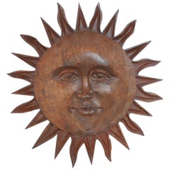 Hand Carved Wooden Sun Wall Hanging