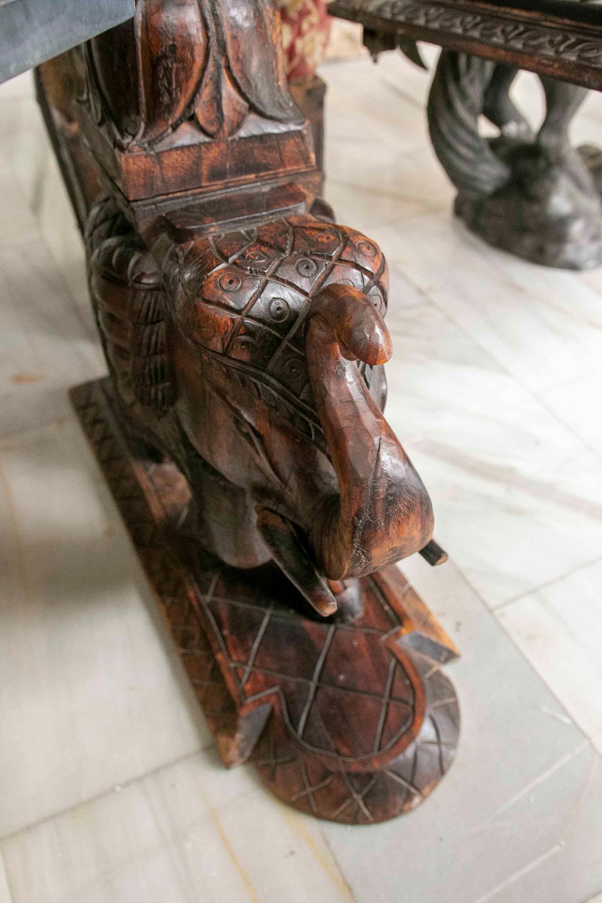Indian Hand-Carved Wooden Swing with Elephants and Columns  For Sale